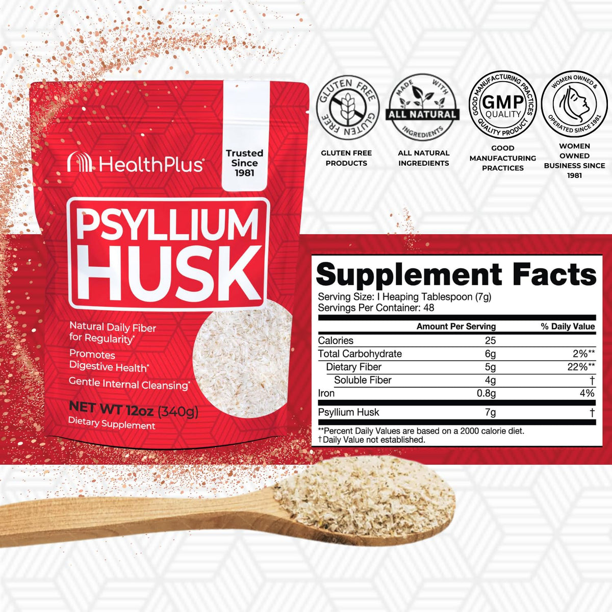 Psyllium Husk Fiber Supplement, 12 oz Q59050