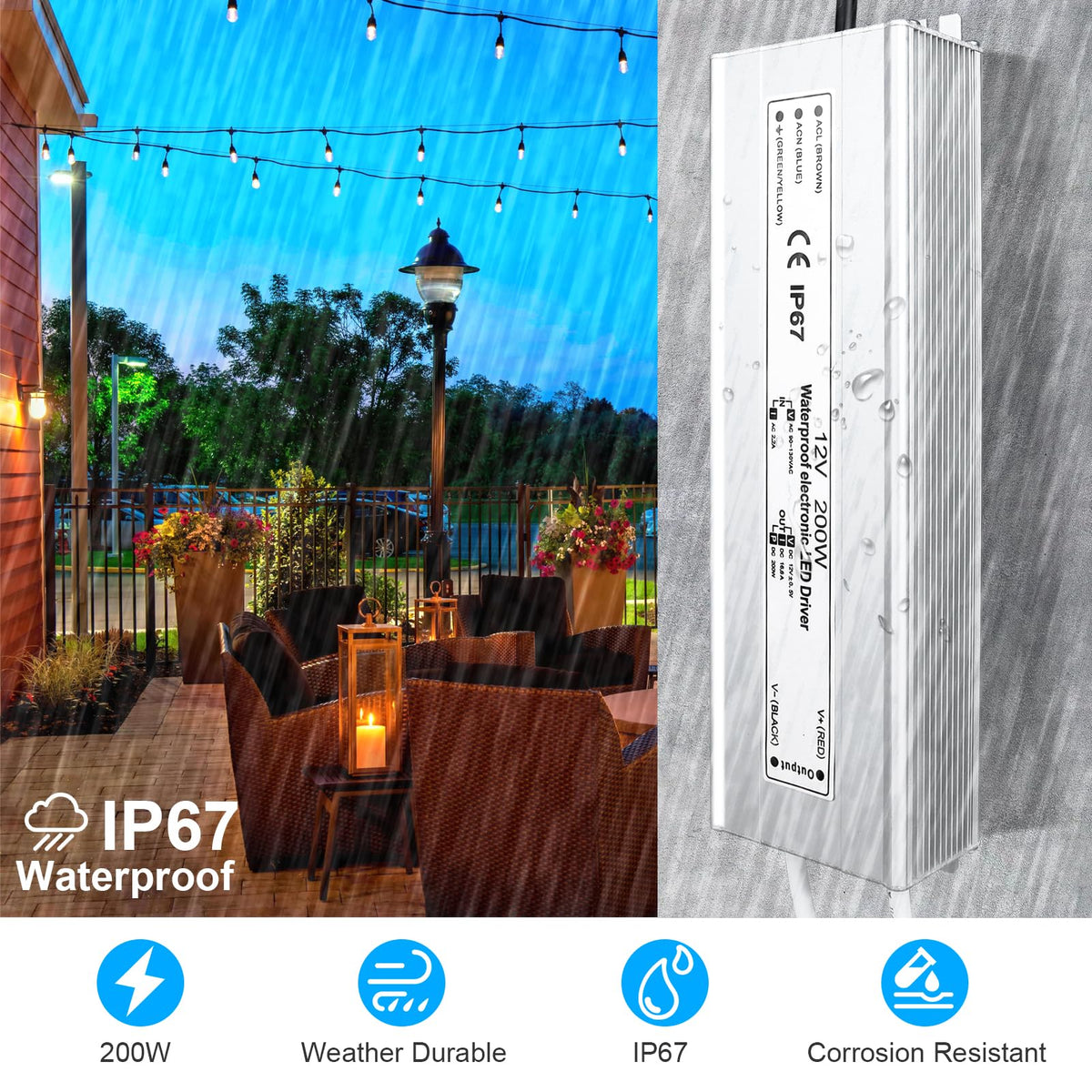 200 Watts Waterproof IP67 LED Driver 12V DC Power Supply U797699