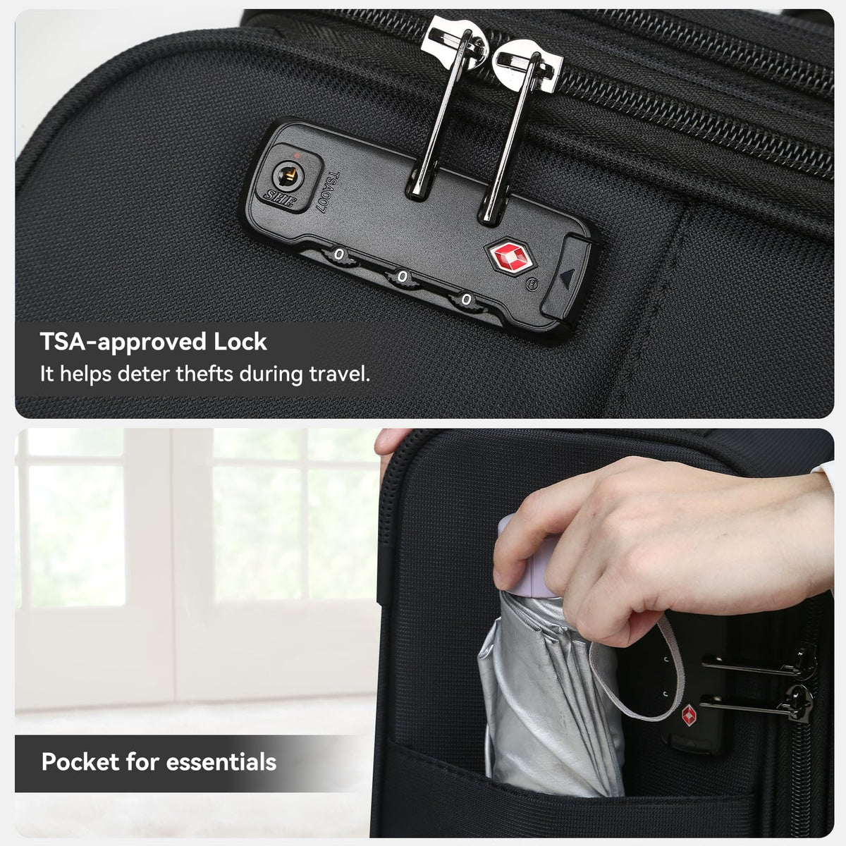 16 Inch Underseat Carry on Luggage with Wheels Black G925