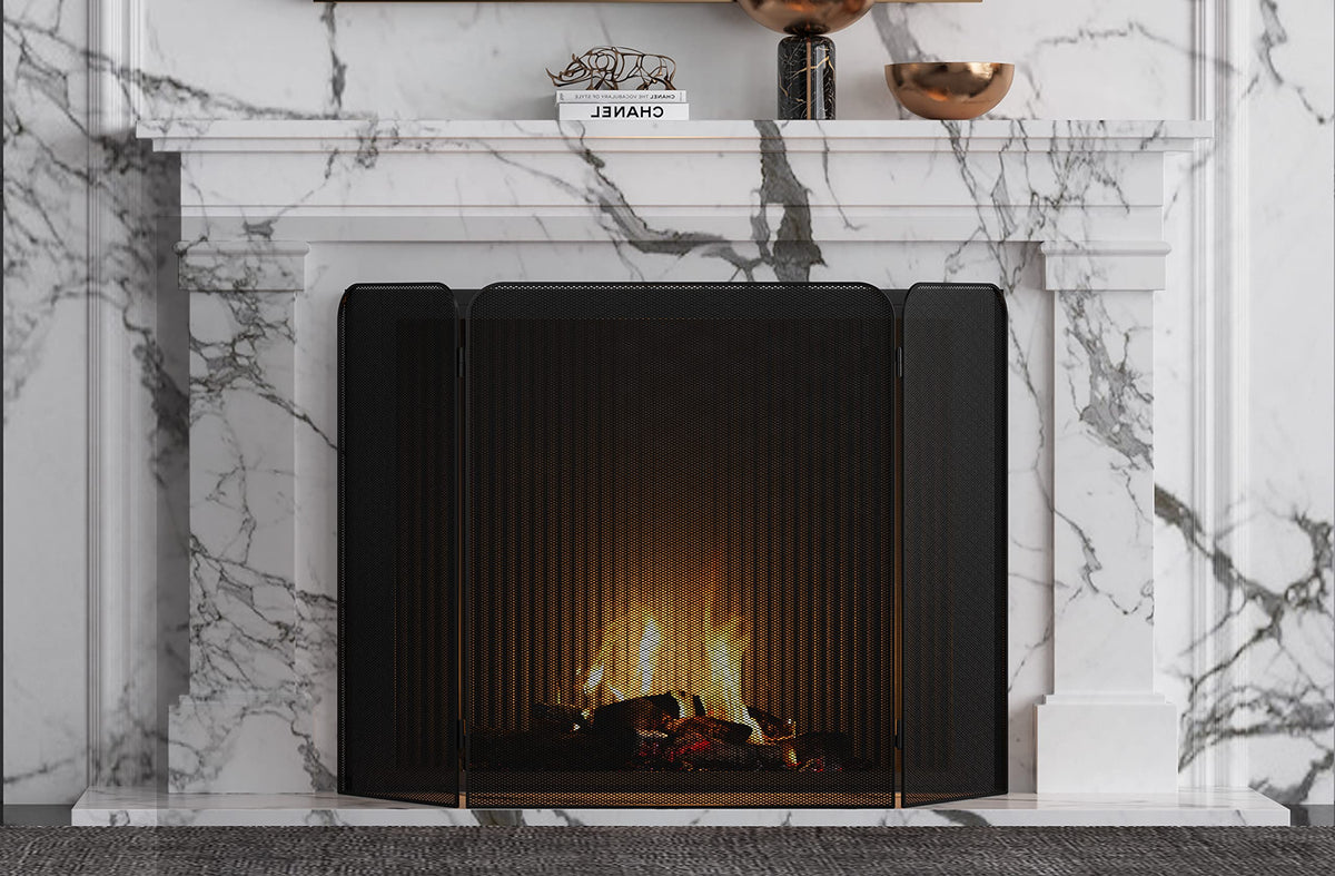 Iron 3-Panel Fireplace Screen Spark Guard D466884