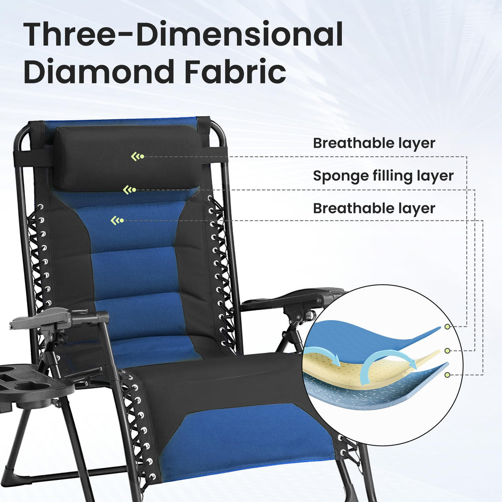 Oversized Zero Gravity Chair 2 Pack Folding Recliner with Pillow & Cup Holder Q77547