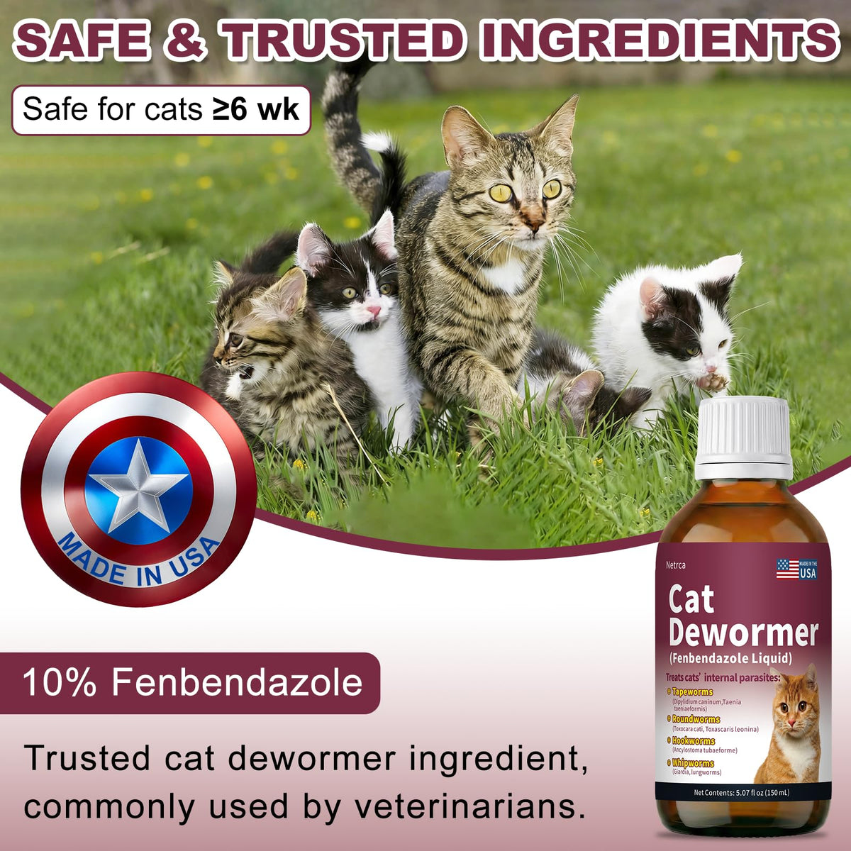Fenbendazole Dewormer for Cats & Kitten, 150 mL V5377