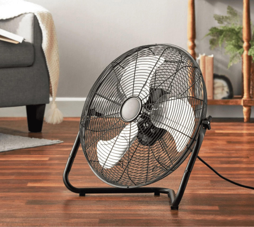 20" 3-Speed Tiltable Black Steel Floor Fan D329