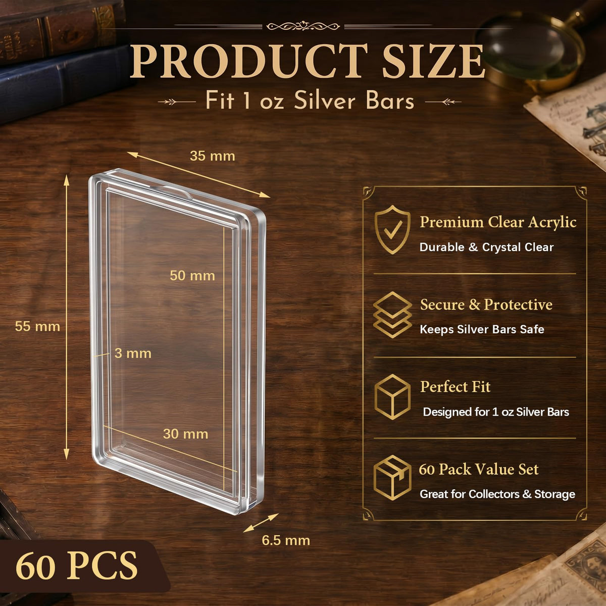 60 Pcs Silver Bar Holder Case G4769
