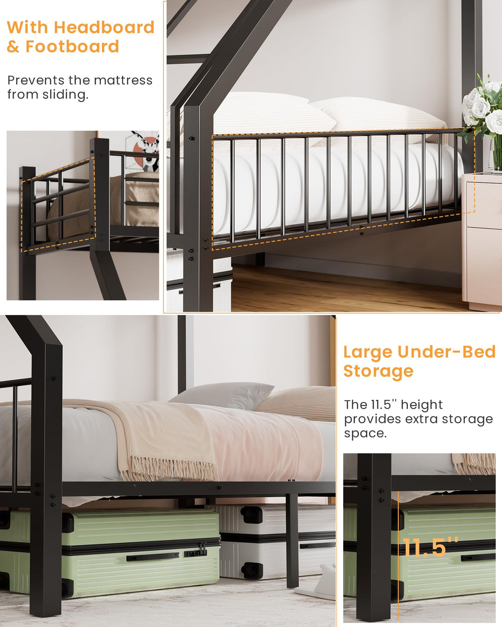 Twin XL Over Queen Bunk Bed with Ladder and Guardrails G46839