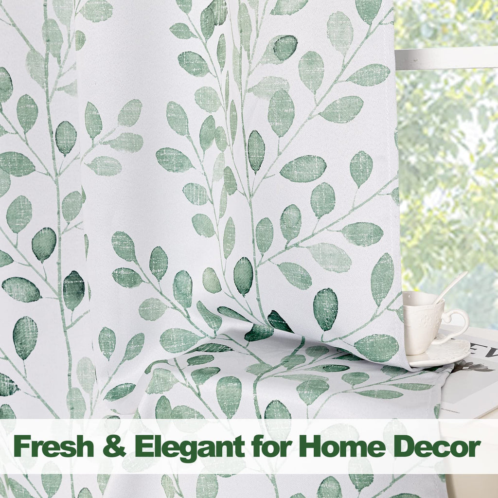Green Leaf Curtains 84 Inch Length Grommet 2 Pcs T4095