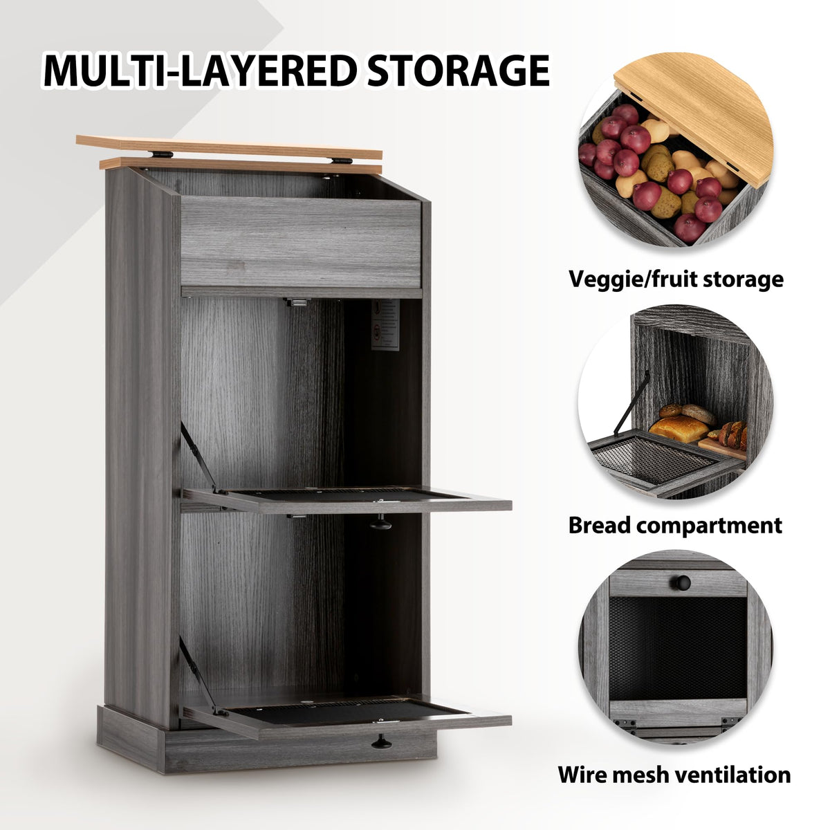 Wooden Potato and Onion Storage Bin with Lid T55173