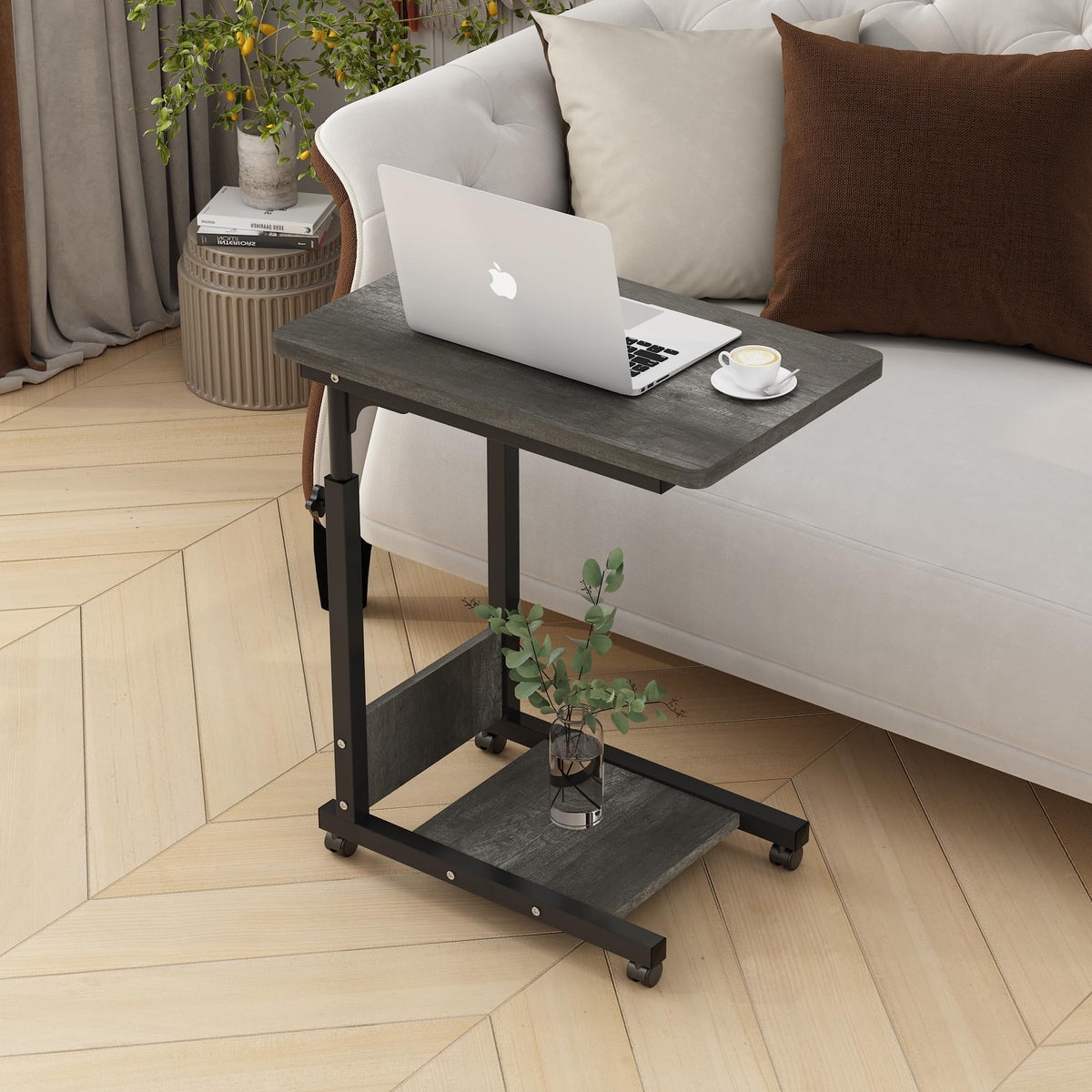 Adjustable Height C Table with Wheels and Storage O77120