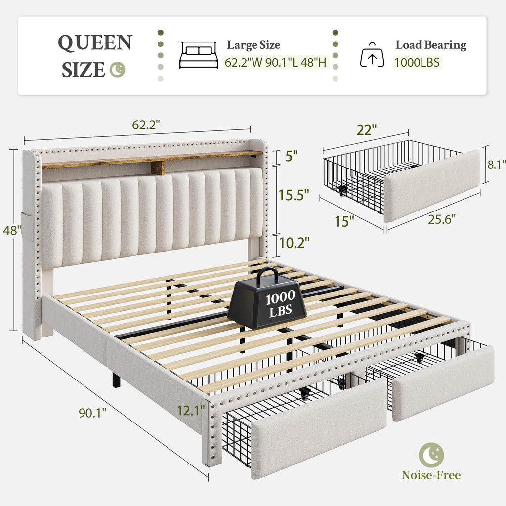 Queen Bed Frame with 2 Drawers V262949
