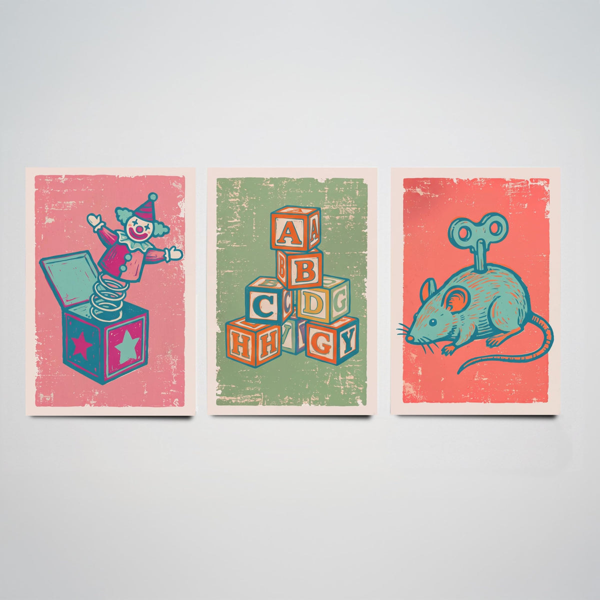Art Prints Set of 3 Retro Linocut Style C42743