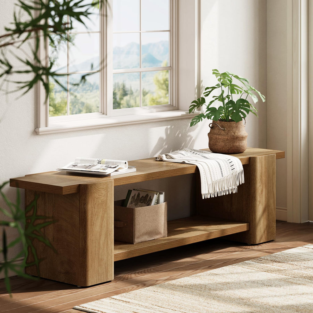 Wood Storage Bench with Shelf R1879