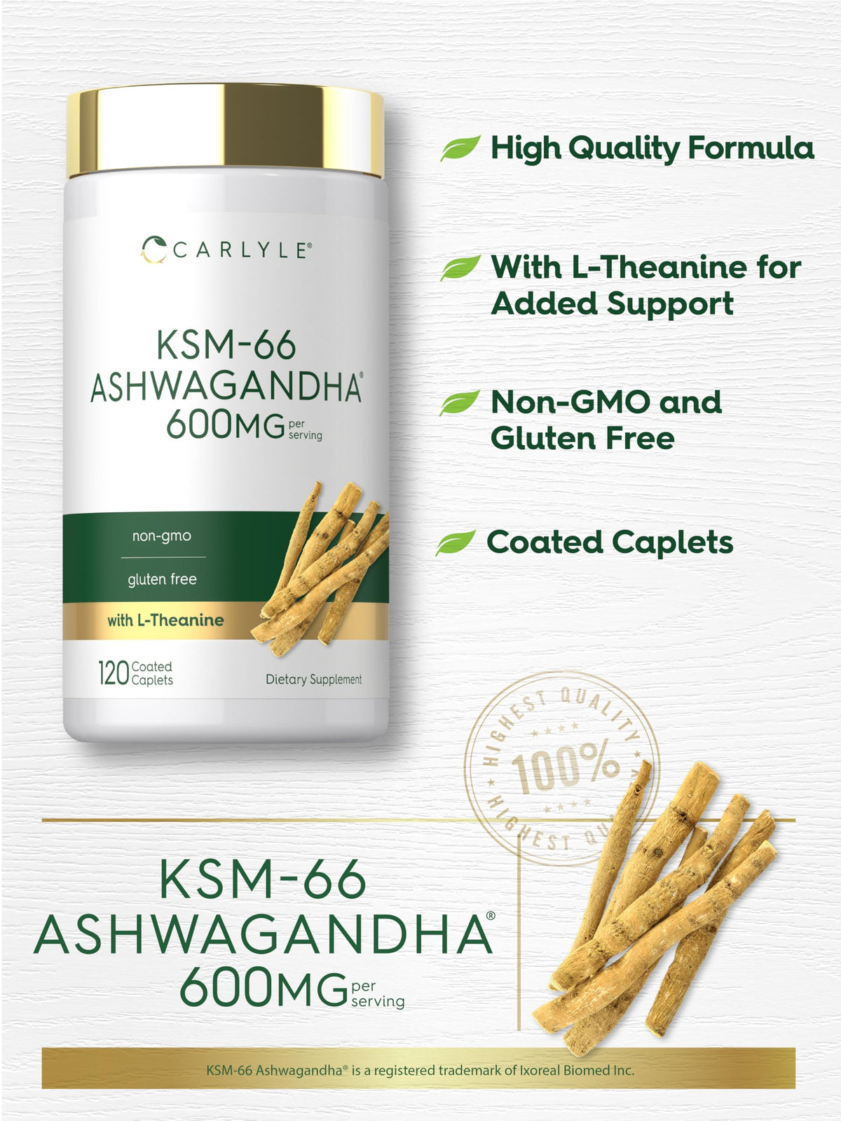 Ashwagandha Root Extract 600mg 120 Vegan Caplets Z905