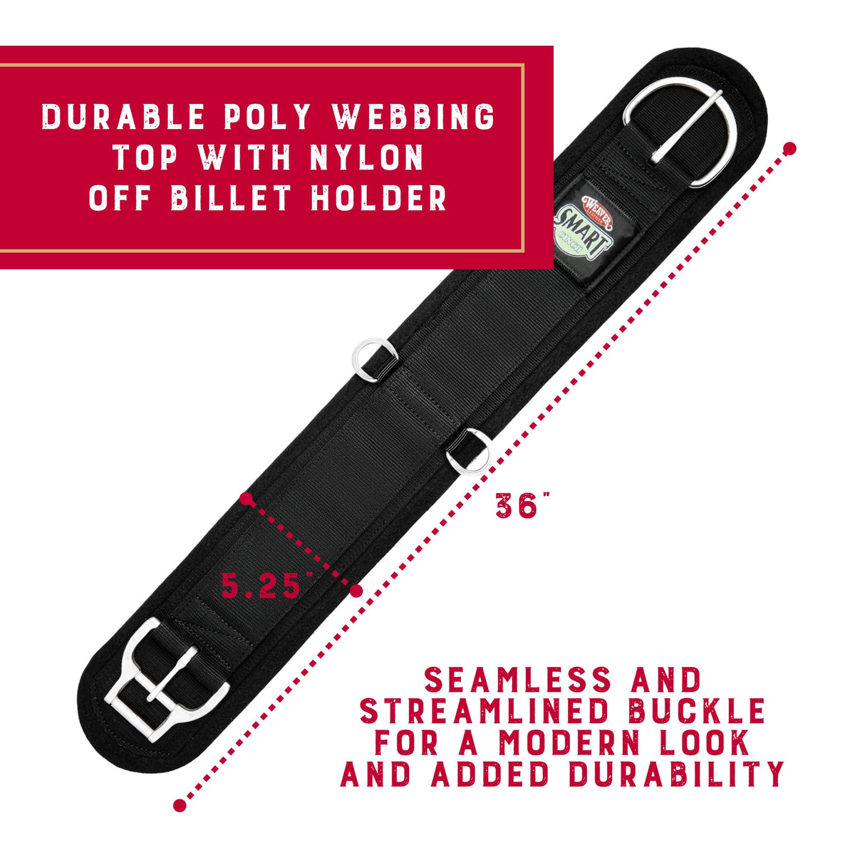 Black 36-Inch Nylon Felt Lined Straight Cinch N5482