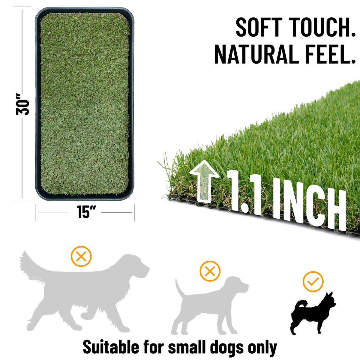 Artificial Grass Puppy Potty Training Pad with Tray 15" x 30" Q759353