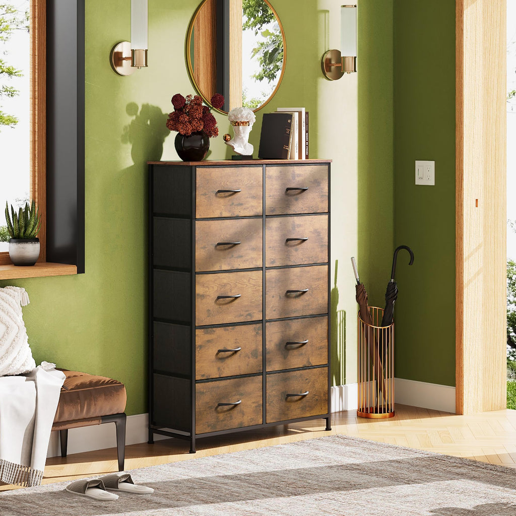 Rustic Brown Wood Grain Print Tall Dresser Y8074