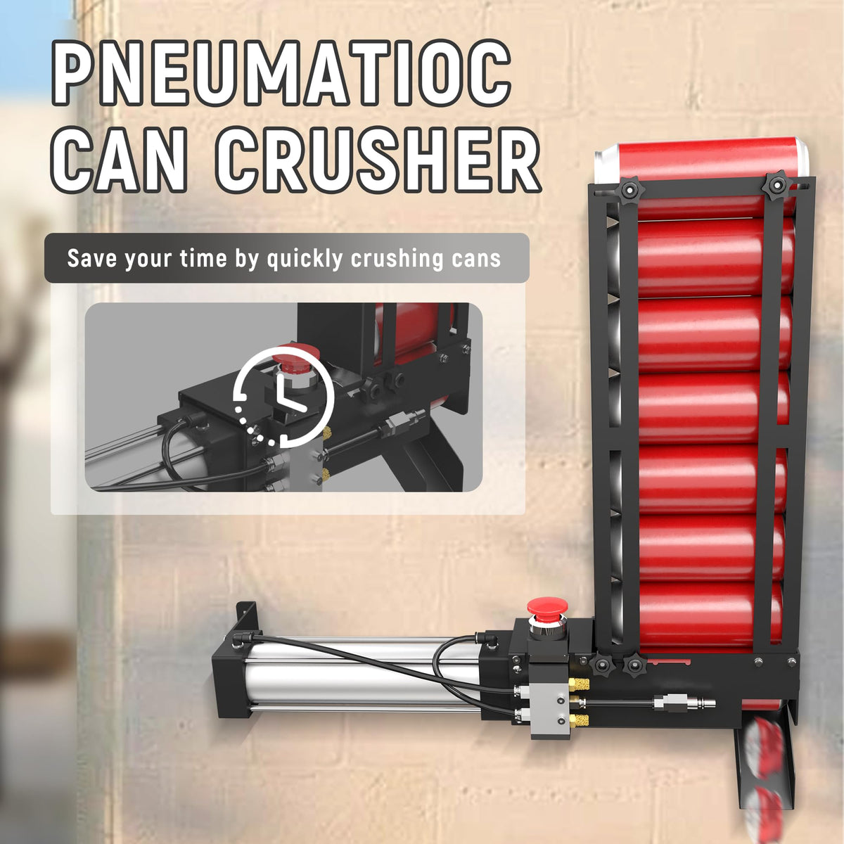 Pneumatic Can Crusher with Hopper, Wall Mounted 12oz-16oz A475543