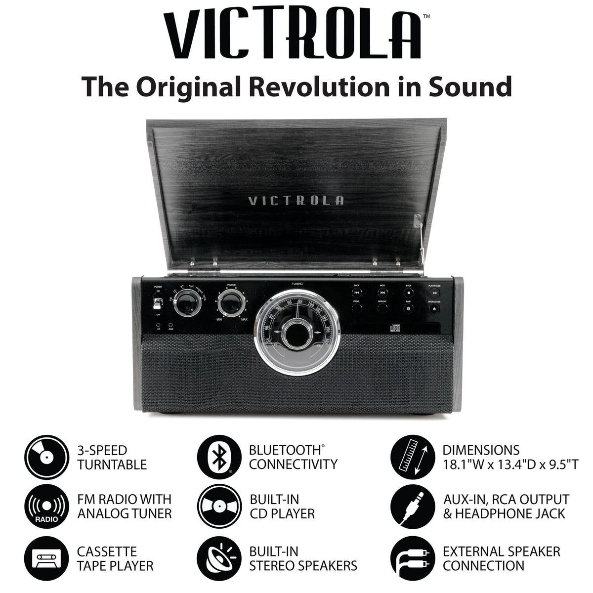 Black 6-in-1 Bluetooth Record Player with Stand O4323