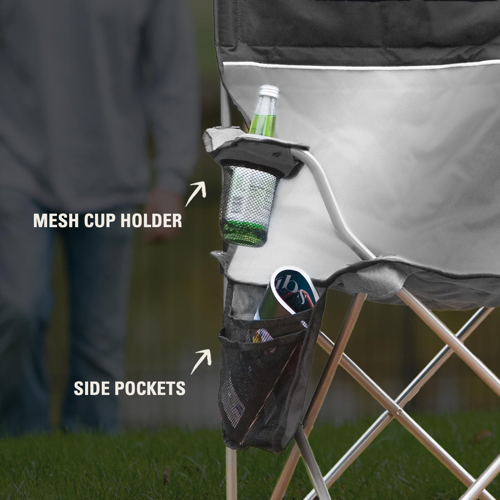 Portable Camping Chair with 4-Can Cooler, Cushioned Seat, Side Pockets & Cup Holder, Carry Bag M5361