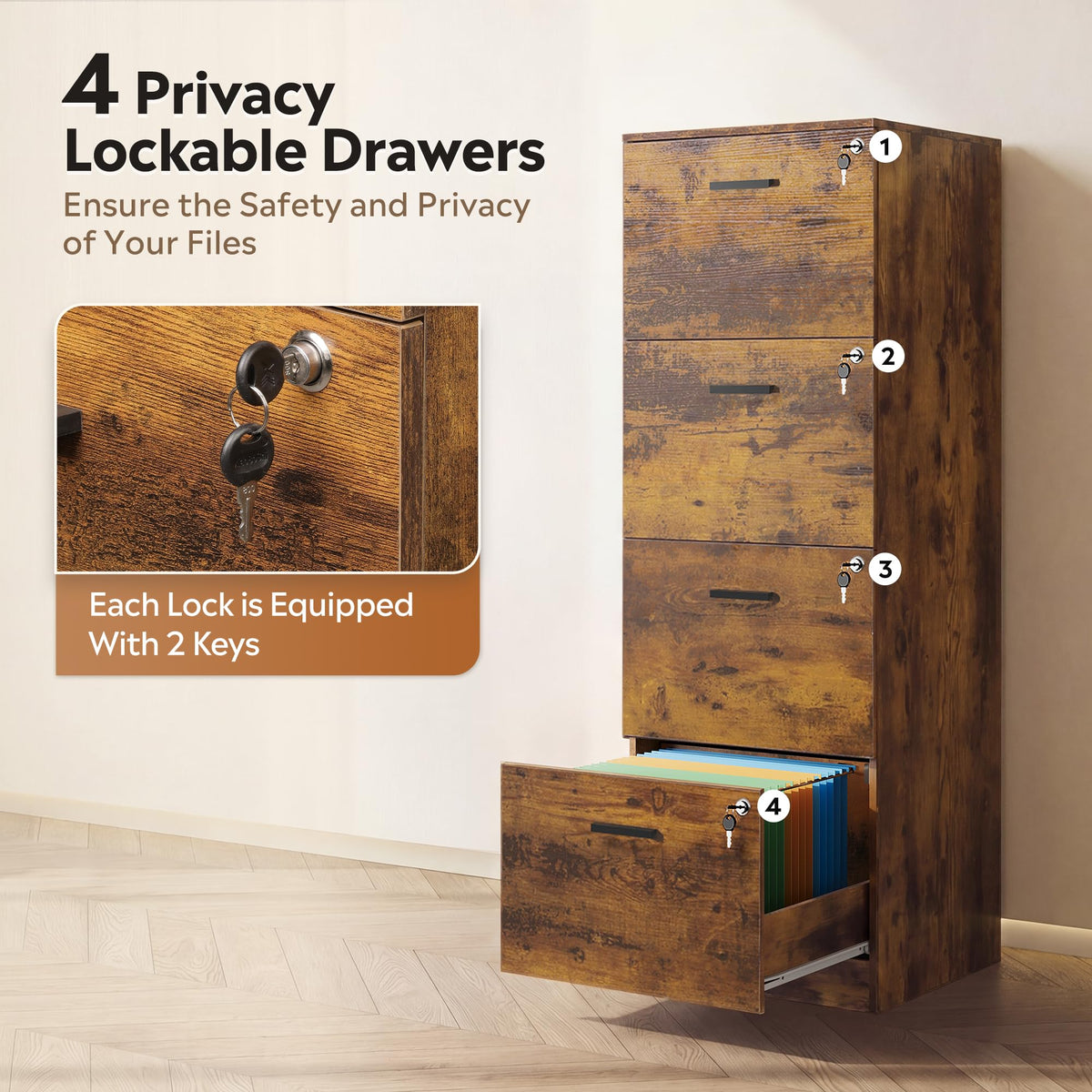 4 Drawer Wood File Cabinet Z653268
