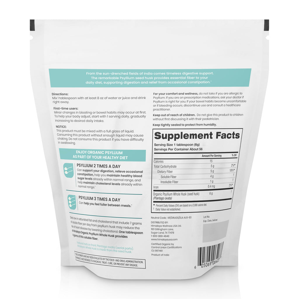 Organic Psyllium Whole Husk Fiber Supplement, Unflavored, 12 oz Z5438