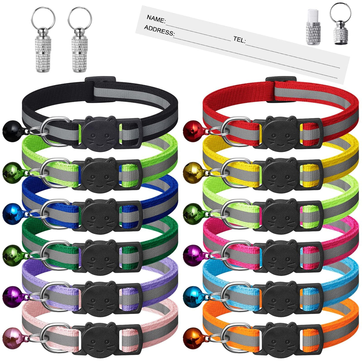 12 Pack Reflective Breakaway Cat Collars with Bells U4728