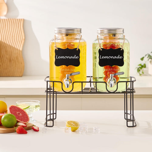 1 Gallon Glass Beverage Dispenser Set of 2 with Stand & Fruit Infuser C45113