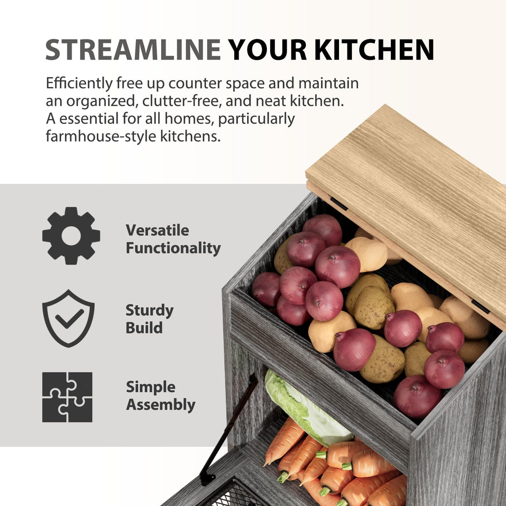 Wooden Potato and Onion Storage Bin with Lid T55173