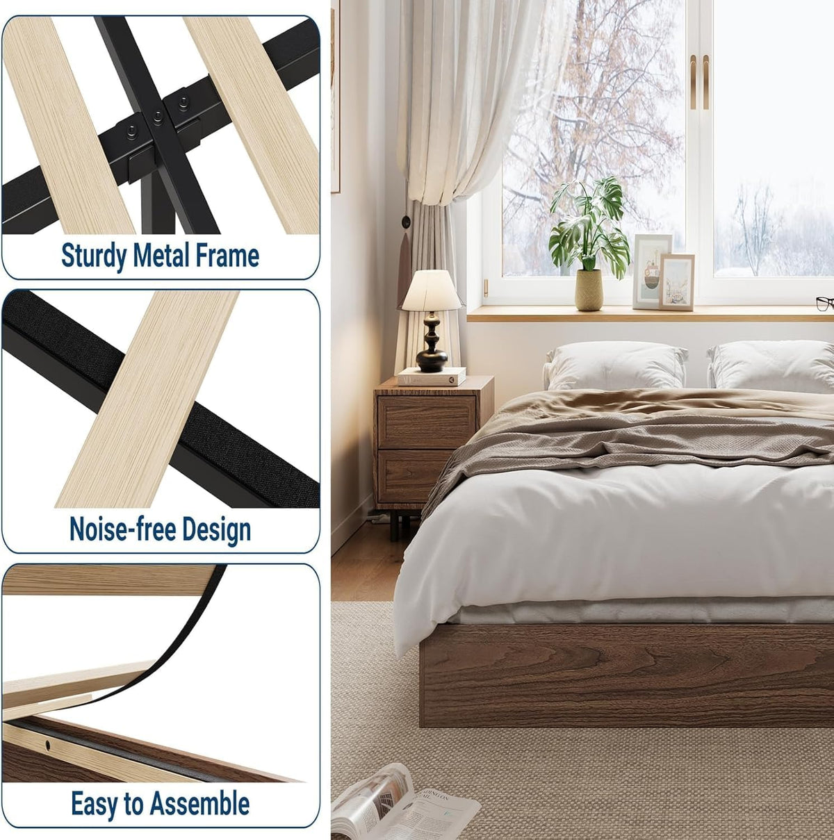 Wooden California King Size Platform Bed Frame L216203