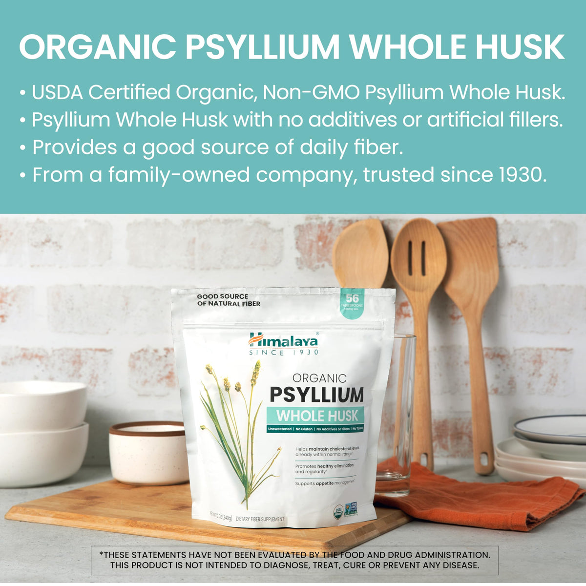 Organic Psyllium Whole Husk Fiber Supplement, Unflavored, 12 oz Z5438