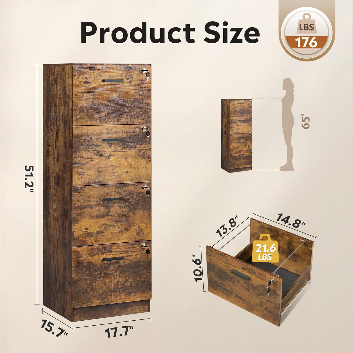 4 Drawer Wood File Cabinet Z653268