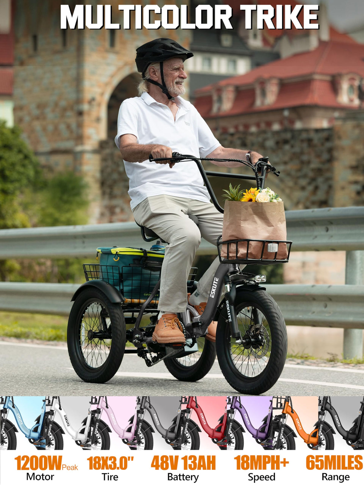 Electric Tricycle Bike 1200W Folding 3 Wheel Bicycle M46262