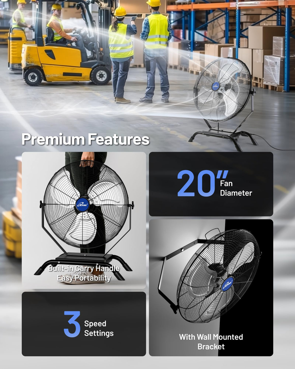 20" Variable Speed Indoor/Outdoor Fan, 4650 CFM, Black S932