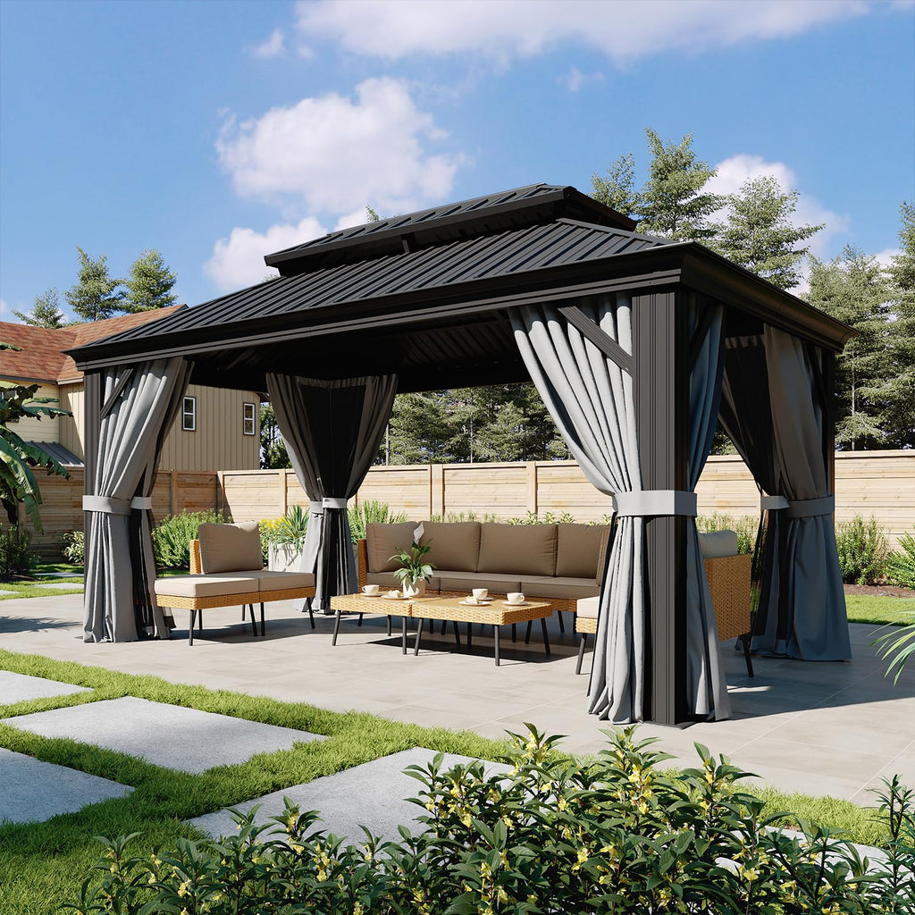 10x14 FT Hardtop Gazebo with Galvanized Steel Double Roof and Aluminum Frame P7241