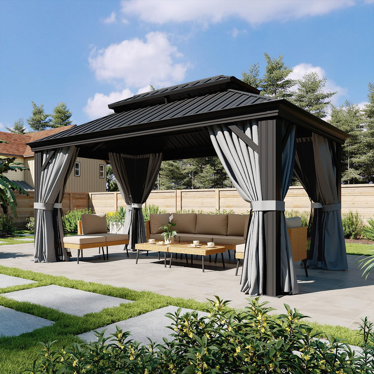 10x14 FT Hardtop Gazebo with Galvanized Steel Double Roof and Aluminum Frame P7241