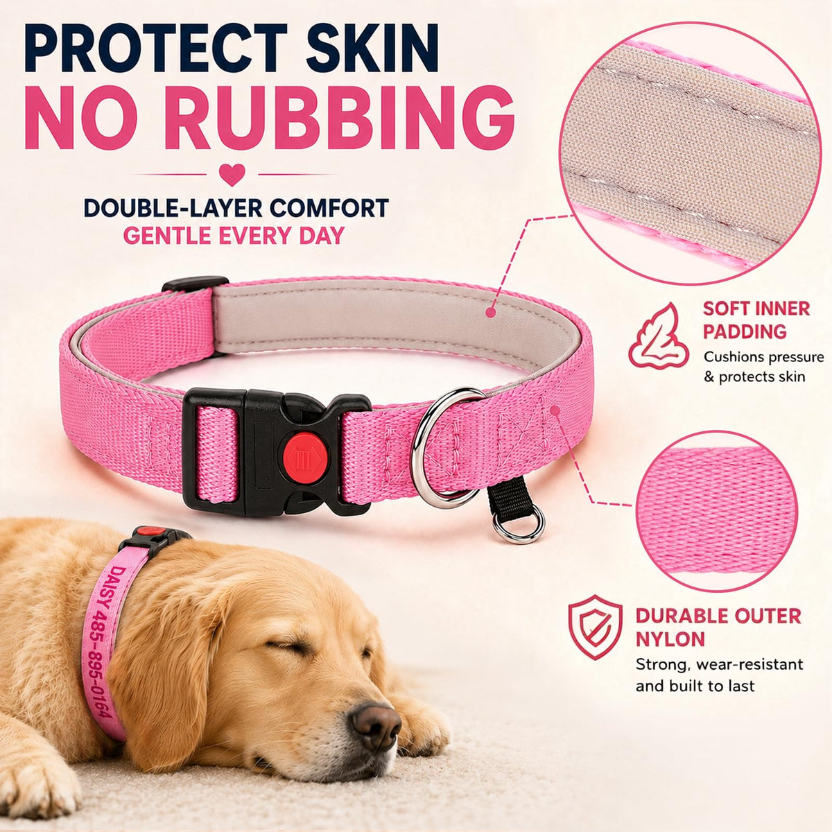 Custom Embroidered Dog Collar with Name and Number Q55372
