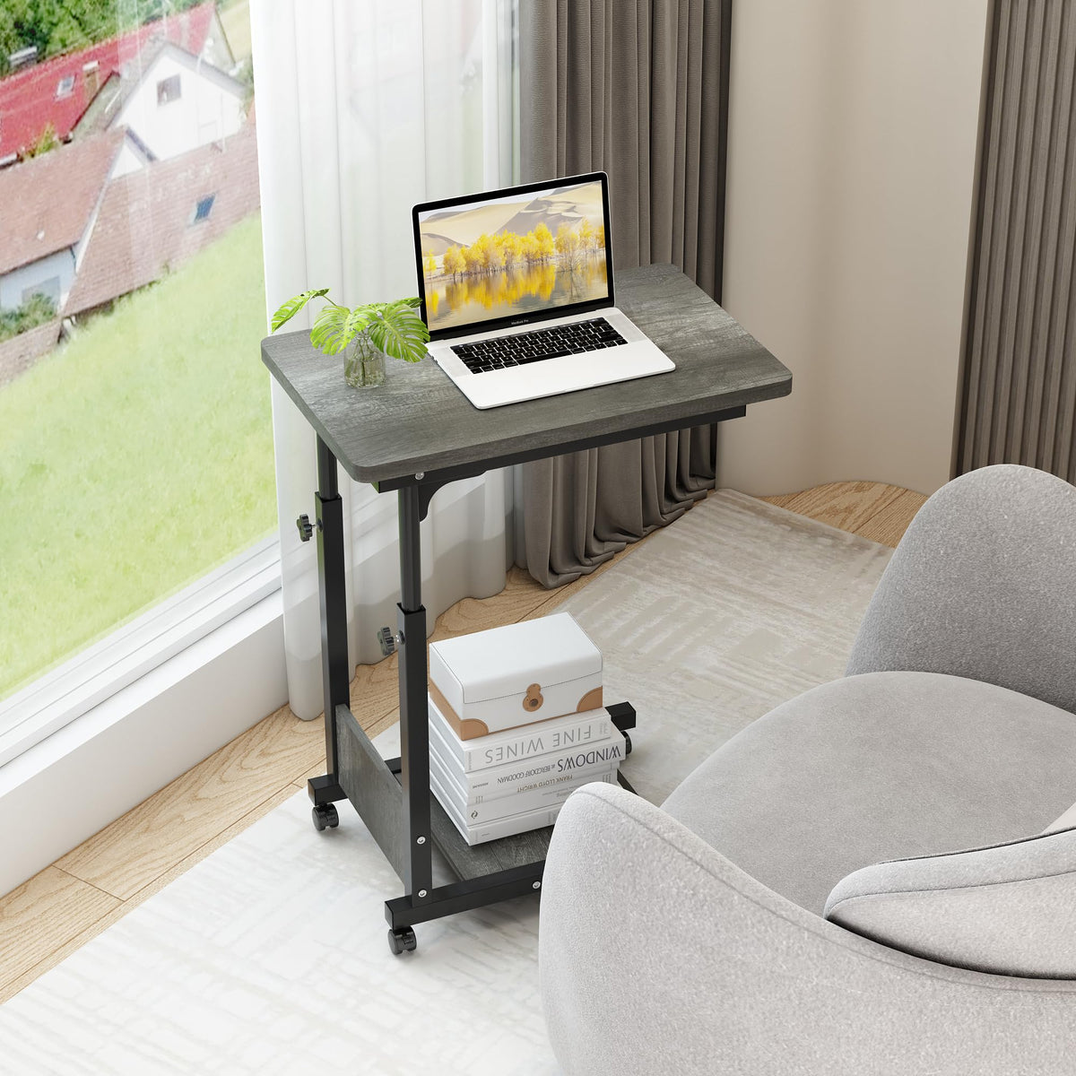 Adjustable Height C Table with Wheels and Storage O77120