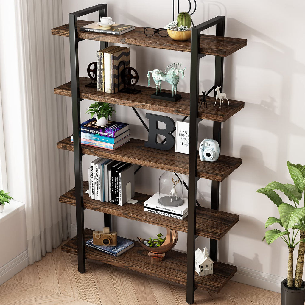 5-Tier Solid Wood and Metal Bookcase I81720