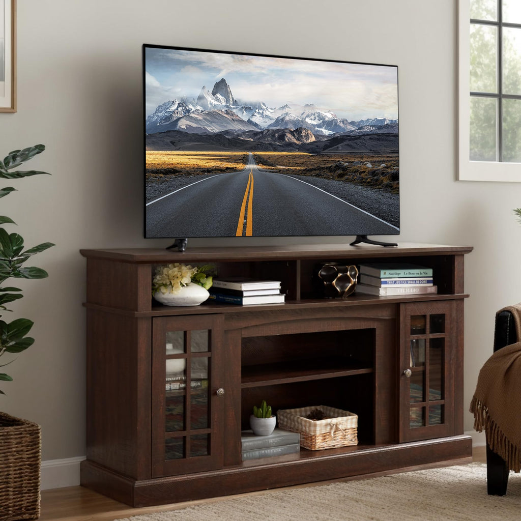 Espresso TV Stand with Glass Door and Open Shelves G85905