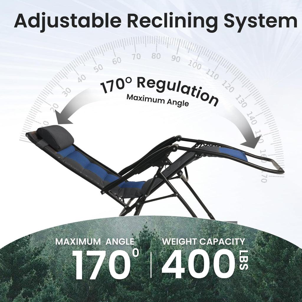 Oversized Zero Gravity Chair 2 Pack Folding Recliner with Pillow & Cup Holder Q77547