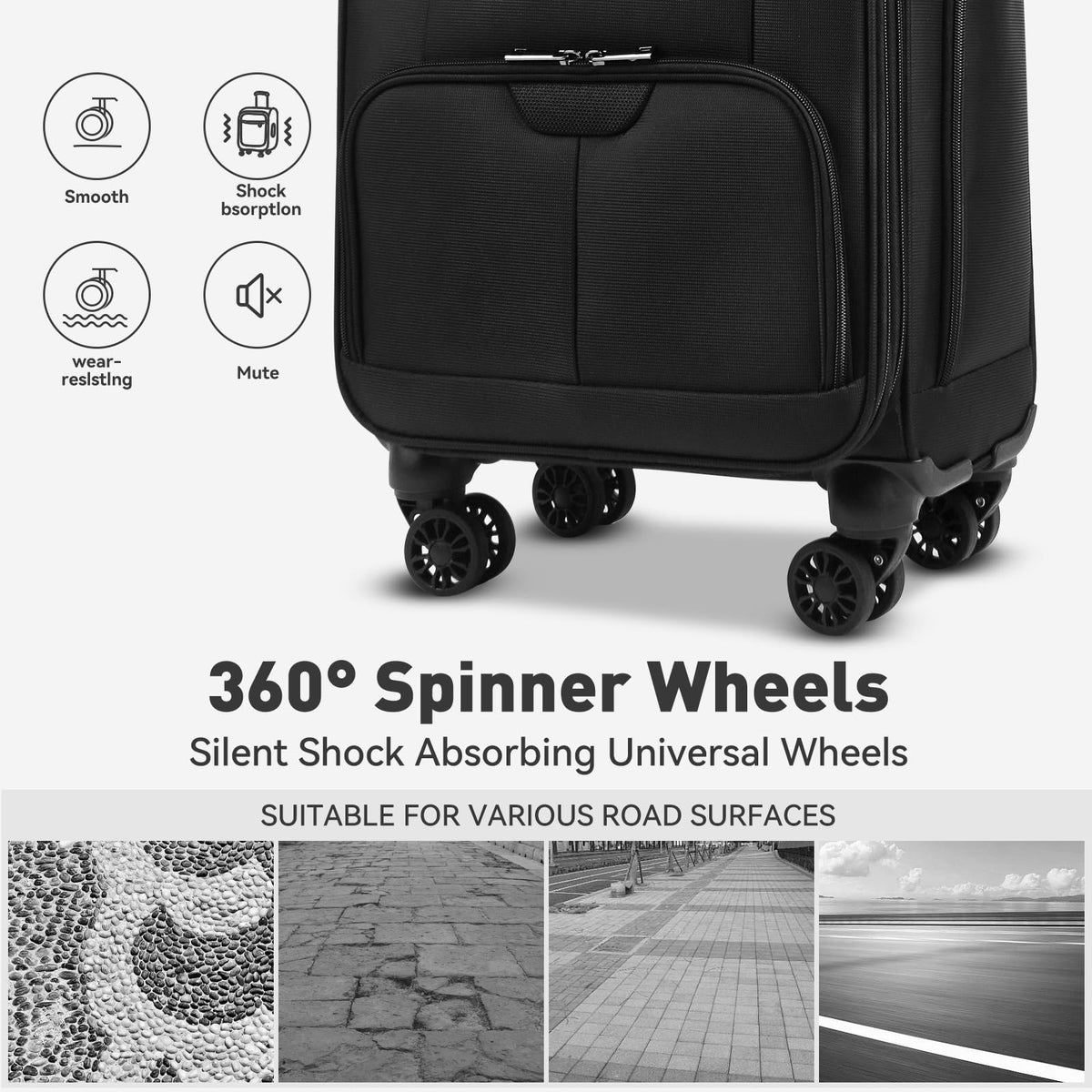 16 Inch Underseat Carry on Luggage with Wheels Black G925