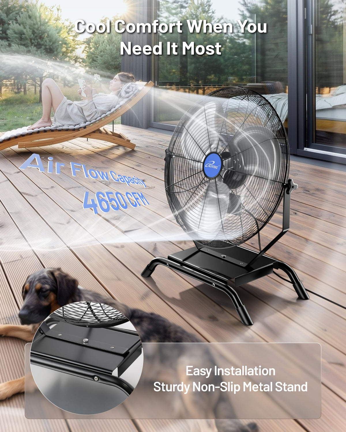 20" Variable Speed Indoor/Outdoor Fan, 4650 CFM, Black S932