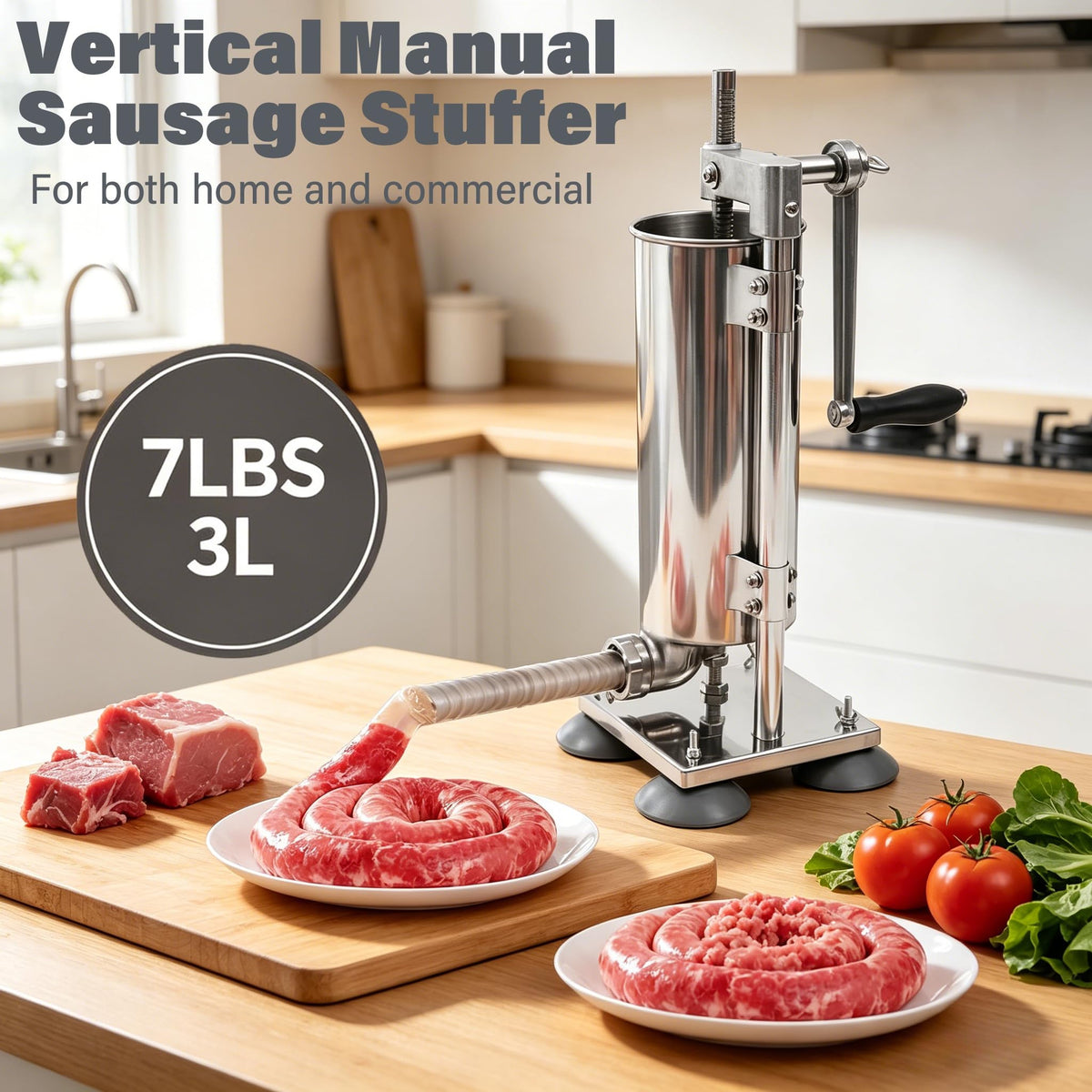 3L Manual Sausage Stuffer Machine 304 Stainless Steel W8444