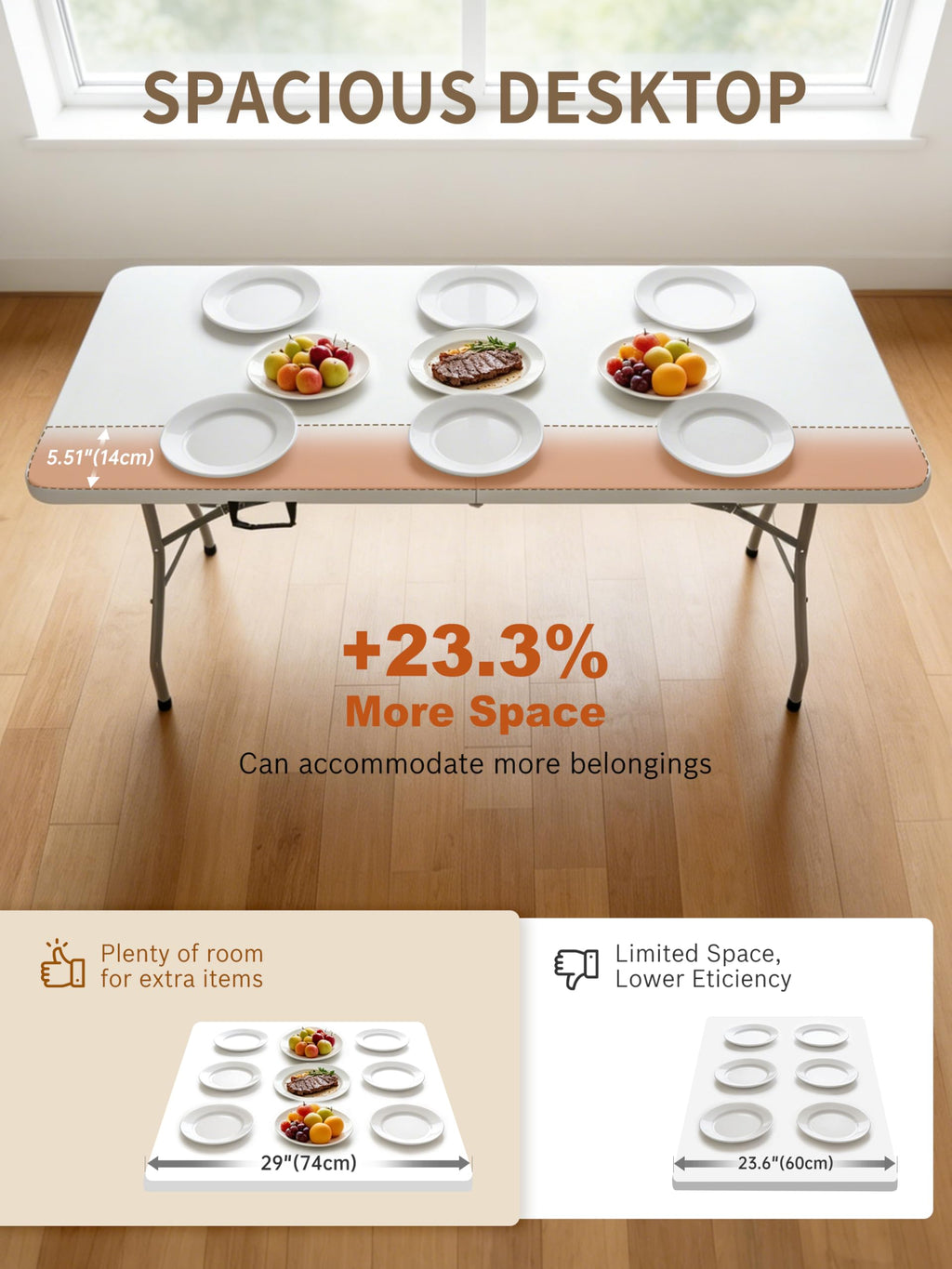 6Ft Heavy Duty Portable Plastic Folding Table C90882