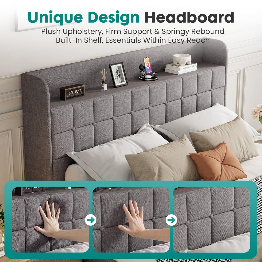 Full Upholstered Platform Bed Frame with Storage Drawers Y247700