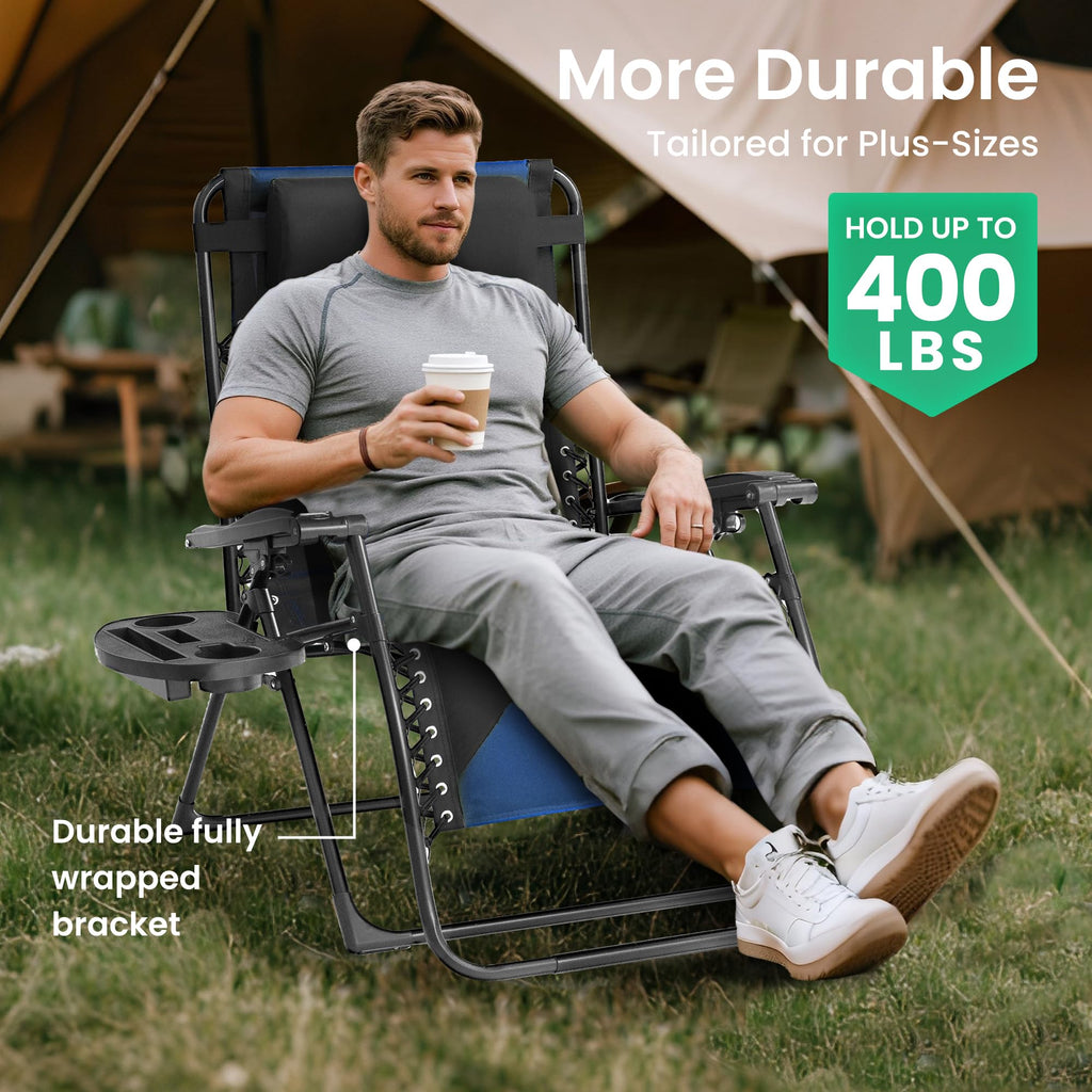 Oversized Zero Gravity Chair 2 Pack Folding Recliner with Pillow & Cup Holder Q77547