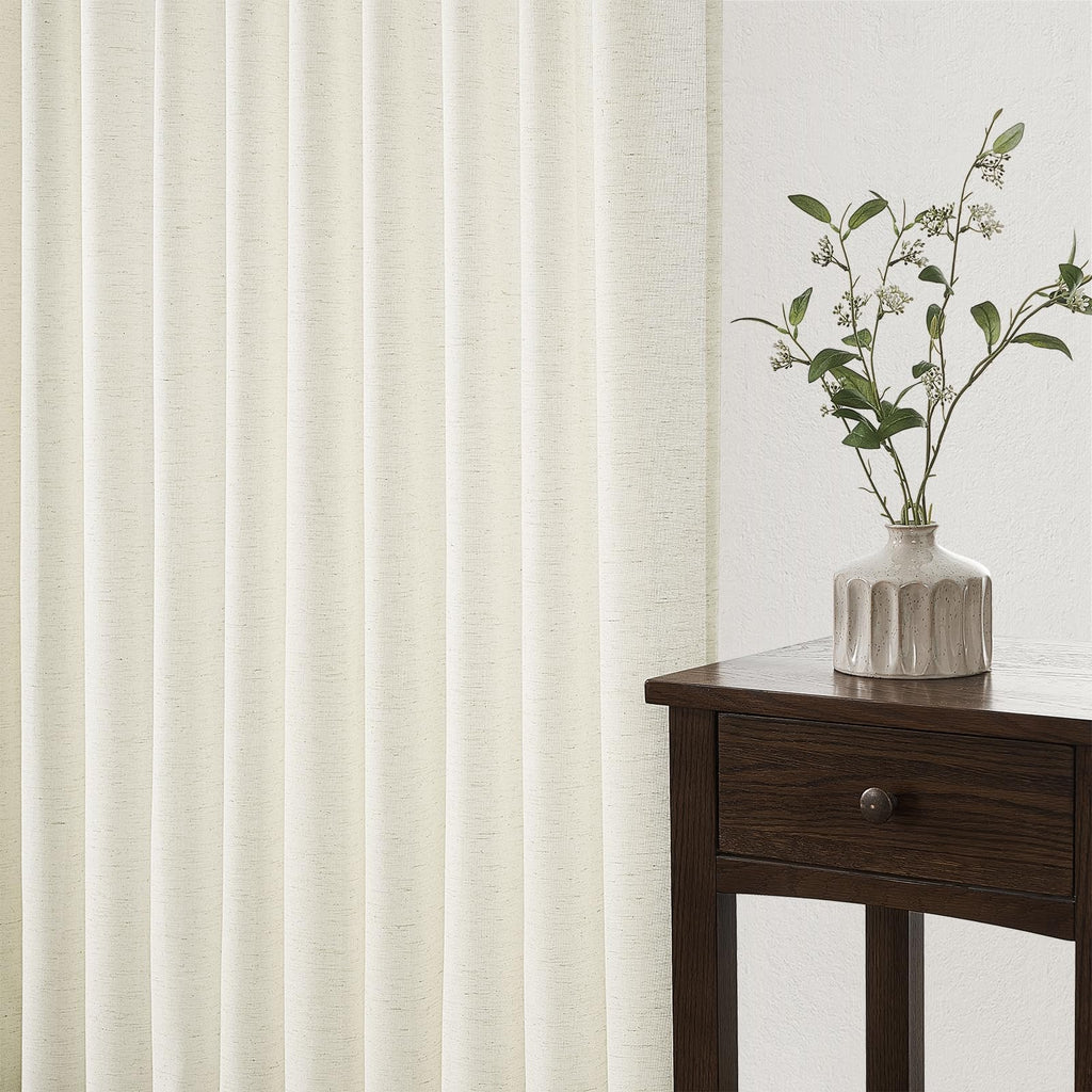 132 Inch Pinch Pleated Linen Curtains 2 Panels Natural Semi Sheer K5303