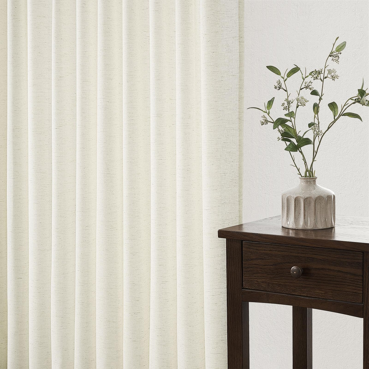 132 Inch Pinch Pleated Linen Curtains 2 Panels Natural Semi Sheer K5303