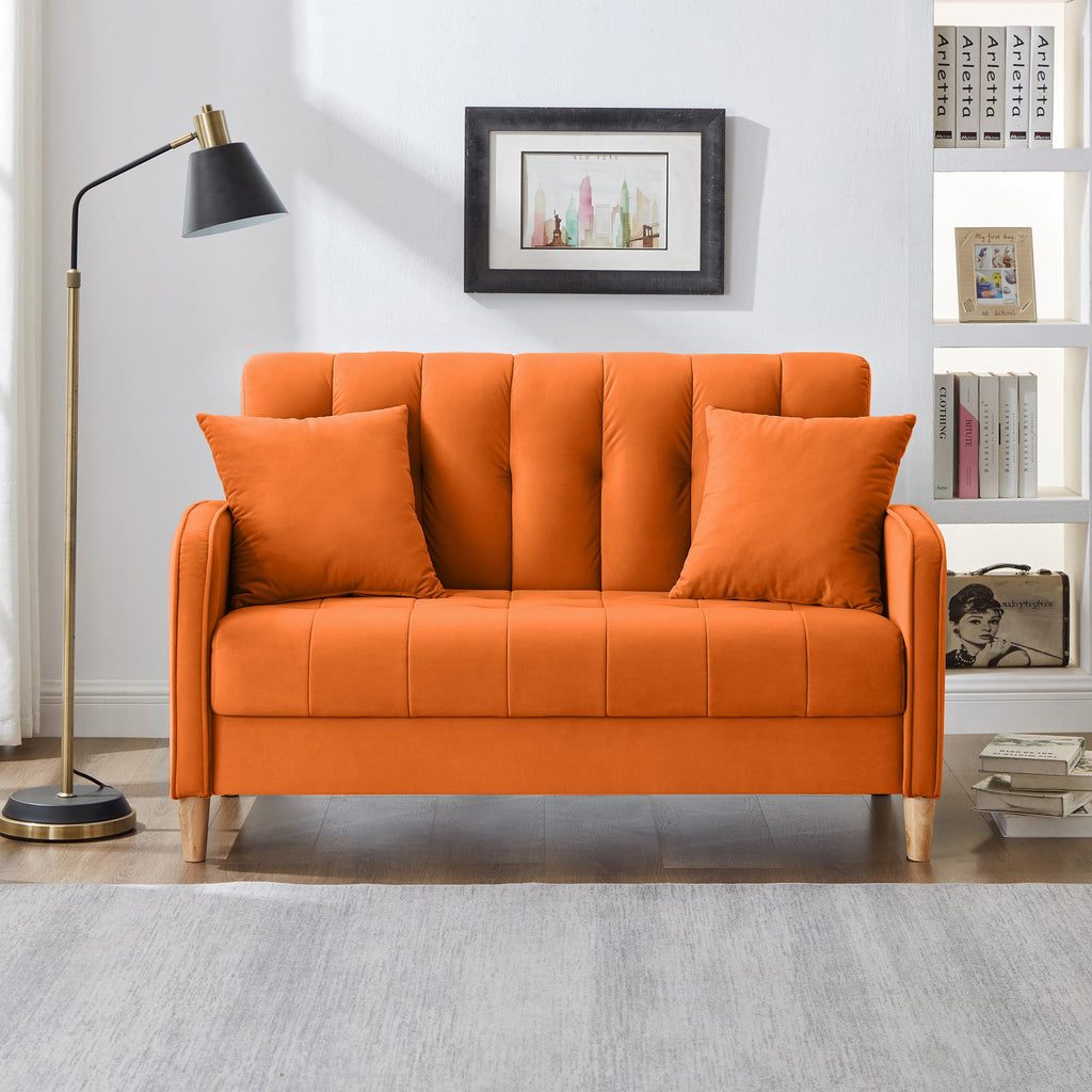 Orange Velvet Tufted Loveseat Sofa X27810