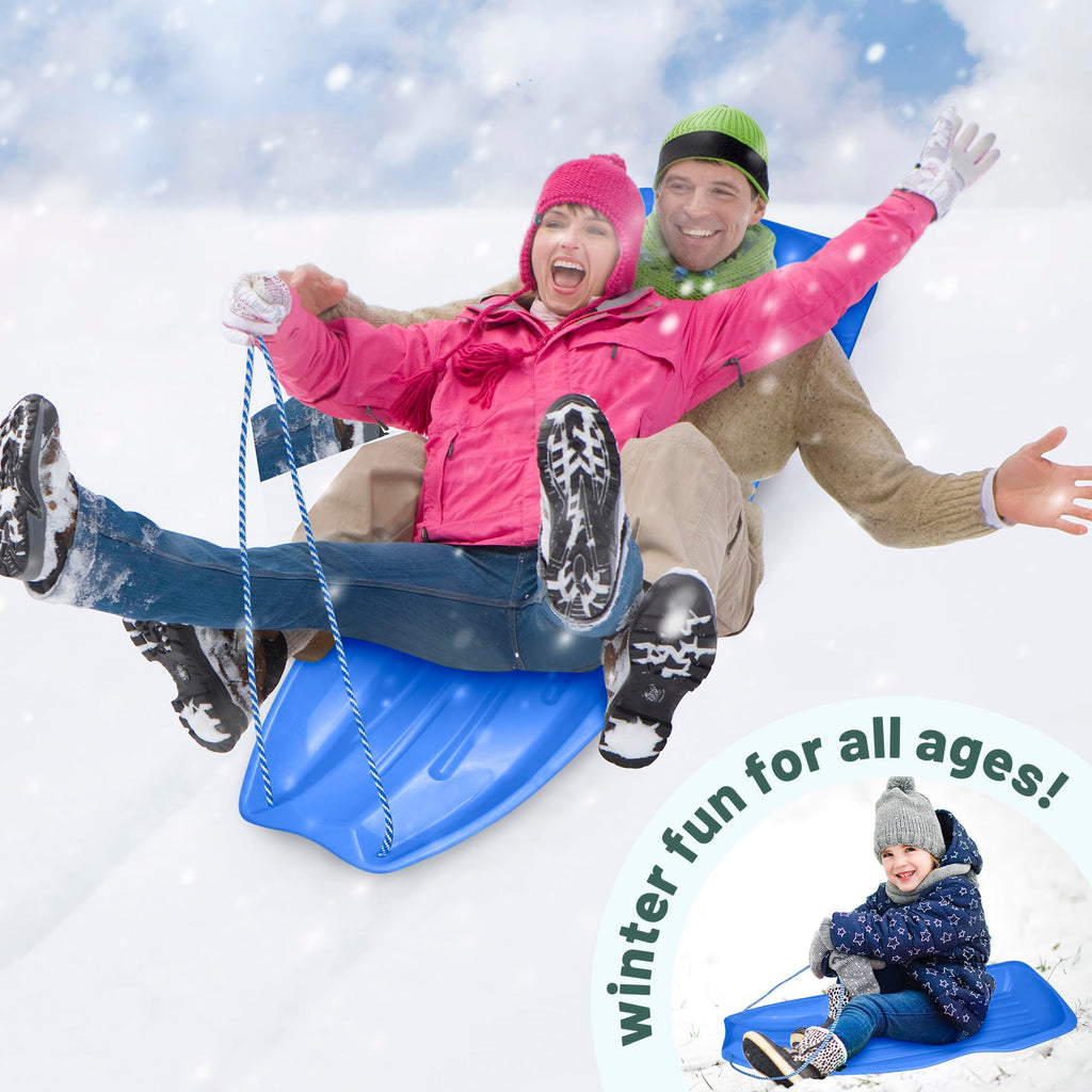 Kids Plastic Snow Sled with Pull Rope and Handles, Blue U726