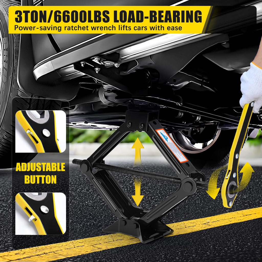 3 Ton Portable Scissor Car Jack with Wheel Wrench Y491205